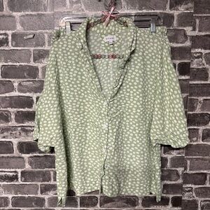 Piyama pajama lounge set green white polka dots short shirt